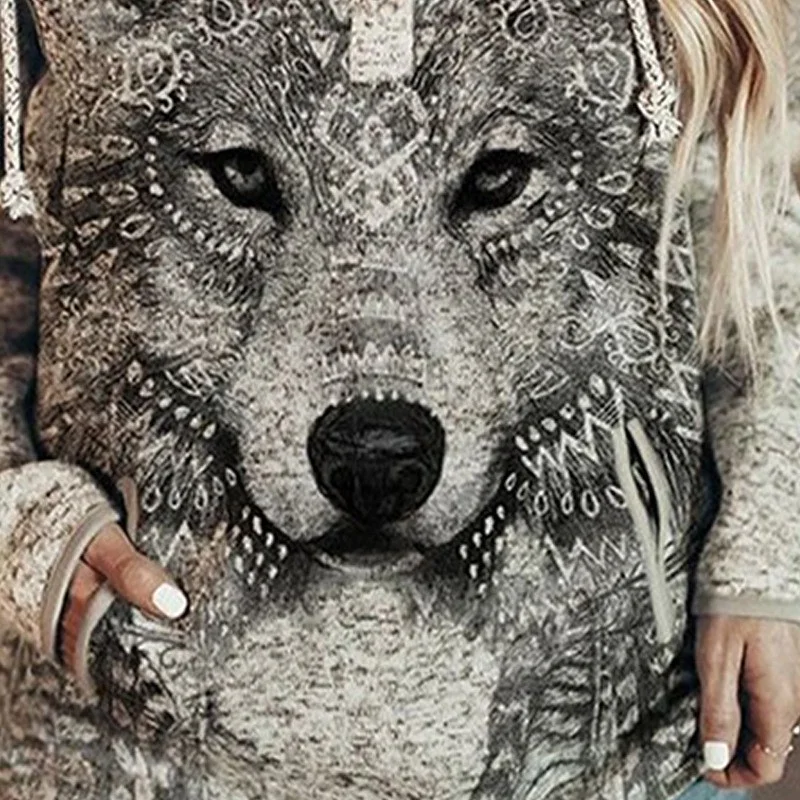 Title 1, Moletom feminino com estampa de animal lobo casual