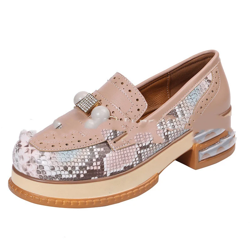 Plus size retro casual shoes with low heel, color matching, pearl embellishments, and round toe. Perfect for everyday we — photo 1