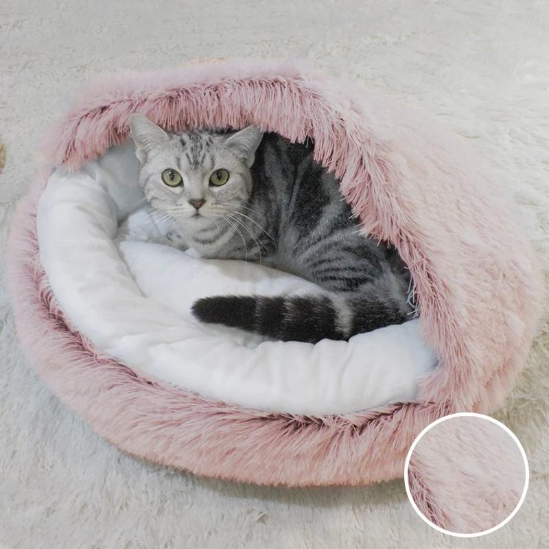 Title 12, Winter Long Plush Pet Cat Bed Round Cat Cushion...