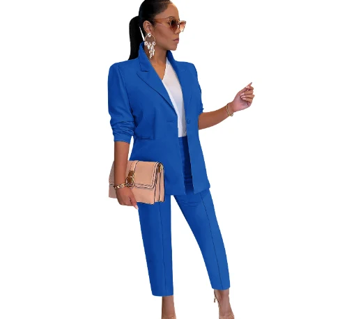 Completo da donna due pezzi tinta unita, moda europea e americana, un capo versatile per un look elegante e alla moda, perfetto per ogni occasione. — foto 2