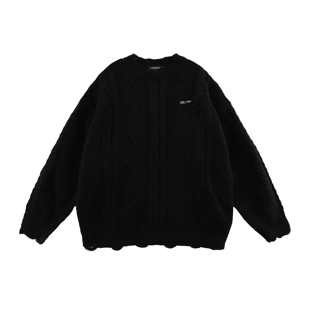 Idle style ripped twist round neck knitted sweater. Offers comfort and style for a relaxed look. Perfect for everyday we — photo 3