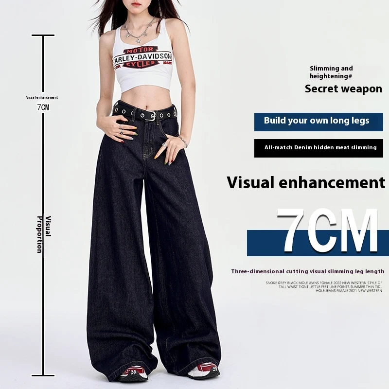 Jeans holgados de primavera para mujer, estilo trapeador casual, corte recto, drapeado, cómodos para uso diario. — foto 18