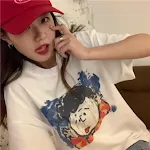 T-shirt coreano da donna a maniche corte, taglio ampio. Comodo e versatile, perfetto per l'estate. Indossa la moda coreana! — foto 5