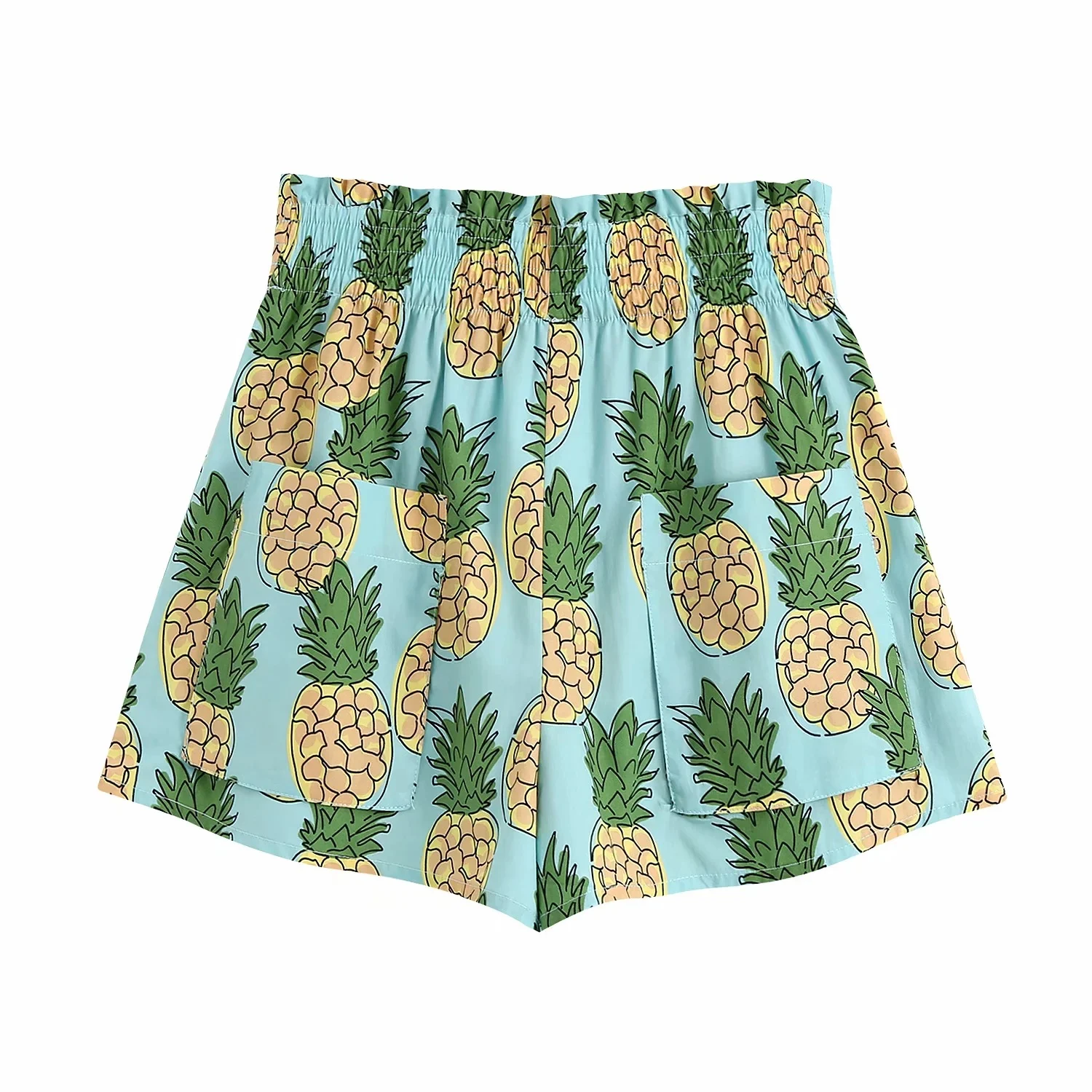 Losse taille afslankende shorts met ananasprint. Comfortabel en stijlvol voor de zomer, accentueert de taille en zorgt voor een flatterende look. Perfecte pasvorm. — foto 3