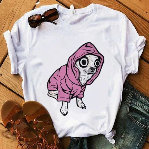 Title 6, Letter Dog Print Womens Shirt Short-sleeved T-...