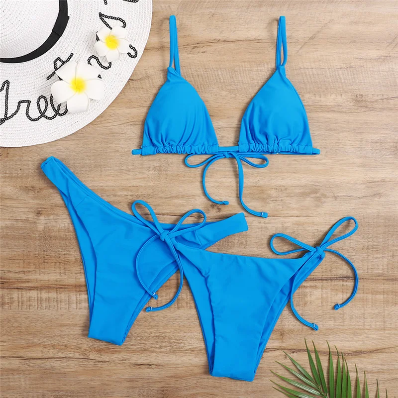 Women's solid color split three-piece bikini swimsuit. Enjoy sun and water with this stylish and comfortable set, perfec — photo 4