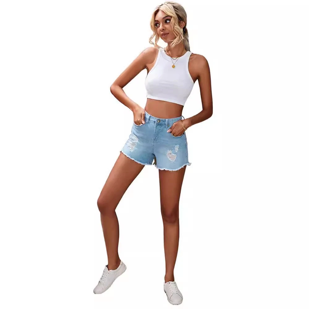 Shorts jeans femininos de cintura alta, moda europeia e americana, verão, novos e slim, uso casual, perfeitos para um look moderno e confortável. — foto 3