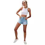 Shorts jeans femininos de cintura alta, moda europeia e americana, verão, novos e slim, uso casual, perfeitos para um look moderno e confortável. — foto 3
