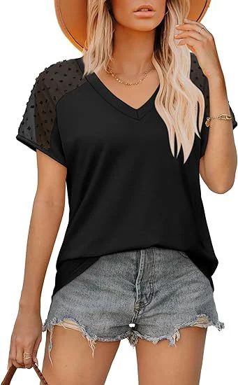 Title 7, T-shirt da donna con scollo a V in mesh semplic...