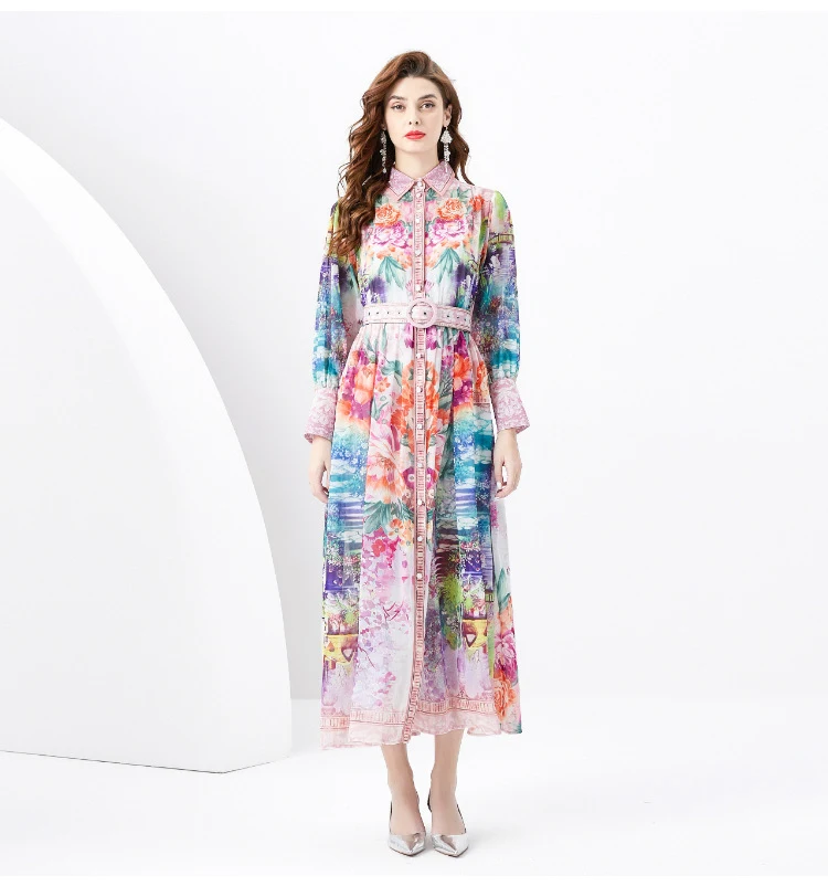 Title 5, Breasted Slim-fit Long Print Holiday Dress