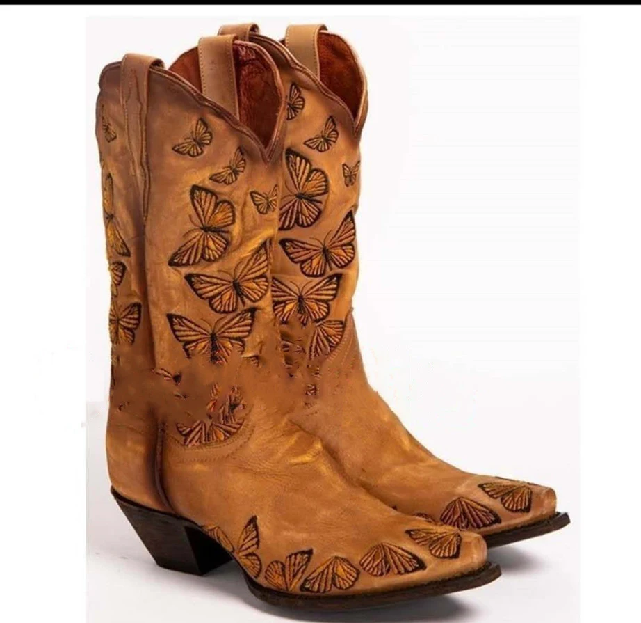 Butterfly Embroidered Women's Boots, stylish and comfortable. Perfect for a unique look, these boots combine fashion and — photo 3