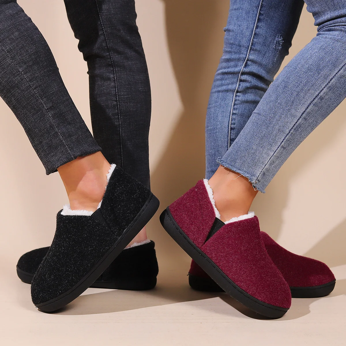 Comfortable winter ankle wrap slippers with fur collar, memory foam, all-inclusive for indoor use, made of cotton, casua — photo 6