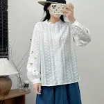 Japanese Style New Literary Solid Color Lace Long-sleeved Shirt — photo 11