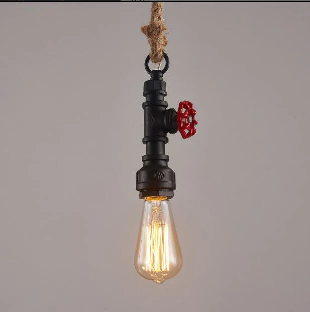 Title 4, Industrial Retro Water Pipe Hemp Rope Hanging L...