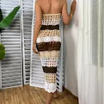Women's Sexy Cutout Color Matching Hand Crocheting Beach Dress — photo 3
