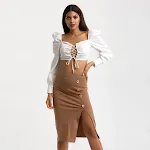 Saia sexy com fenda lateral e botões, perfeita para realçar as curvas e criar um look impactante e sensual. Ideal para diversas ocasiões. — foto 12