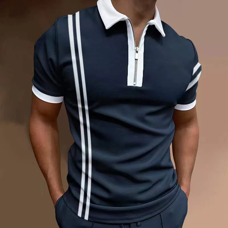 Camisa polo masculina casual com estampa digital de manga curta, modelagem slim, ideal para um visual moderno e confortável, estilo europeu e americano. — foto 21