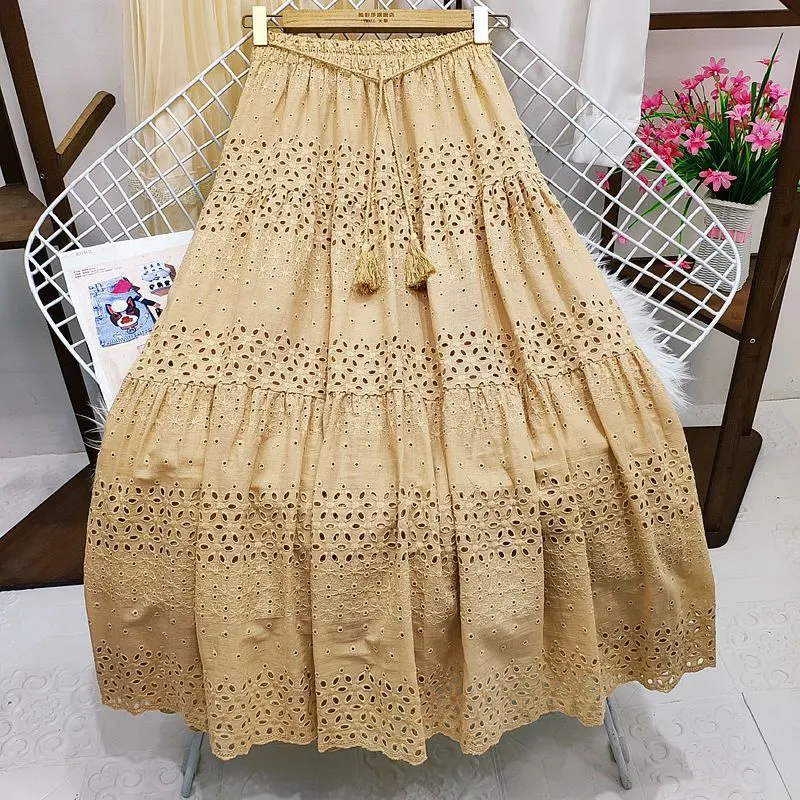 High Waist Stitching Crocheted Fairy Swing Dress, A-Line Mid-Length. Perfect for a flowy, bohemian look, offering comfor — photo 24
