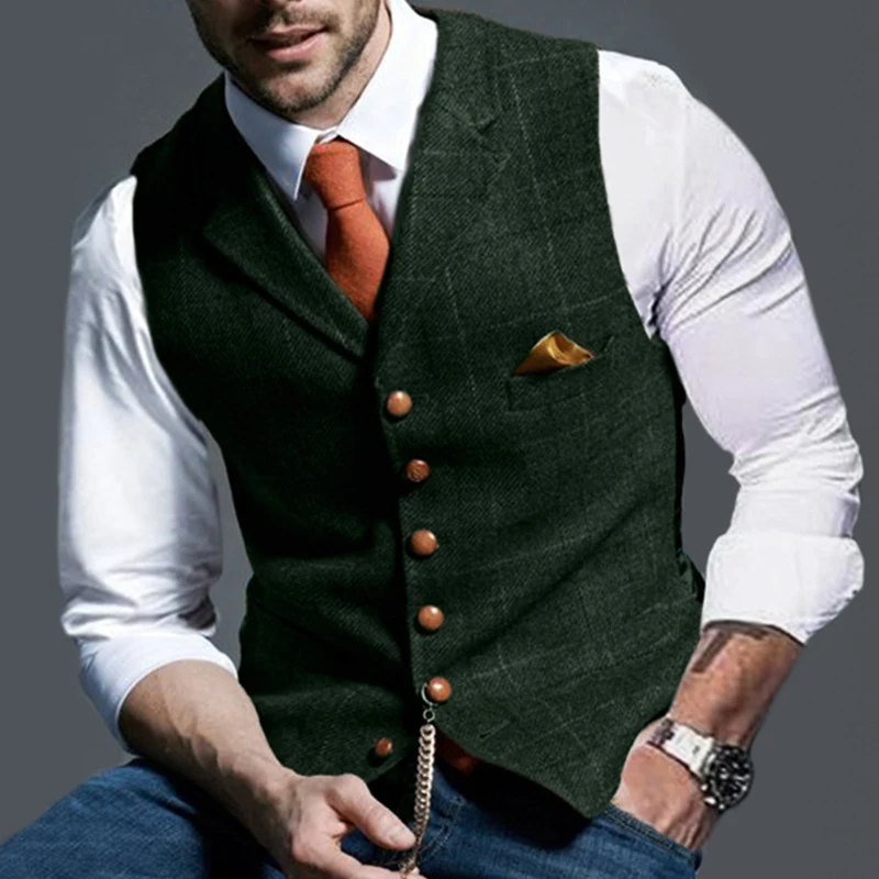 Title 4, Mens casual lapel plaid slim fit vest. A styli...