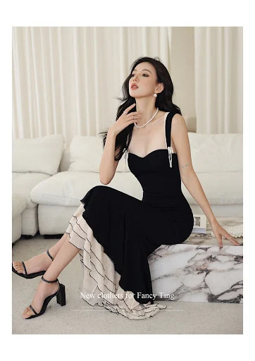 Title 10, Knitted Sling Sheath Long Dress Fashion Colorbl...