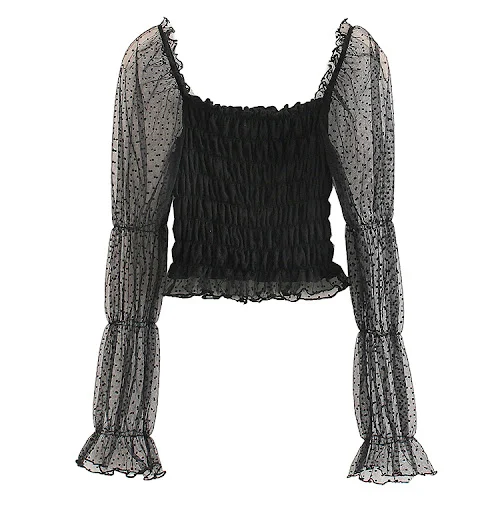 Title 1, Perspective stitching puff sleeve square top co...