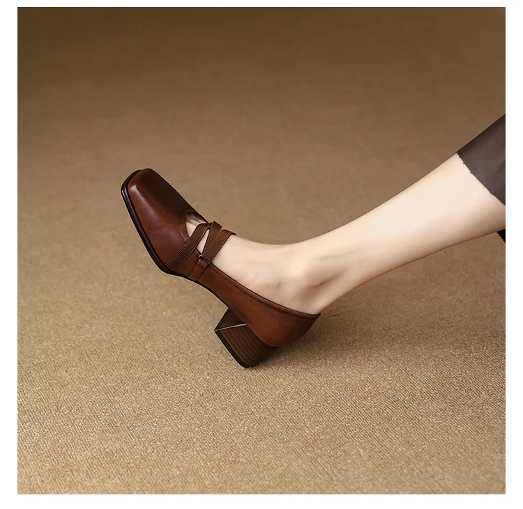 Title 23, Womens Retro Brown Square Toe Low-cut Shoes wi...