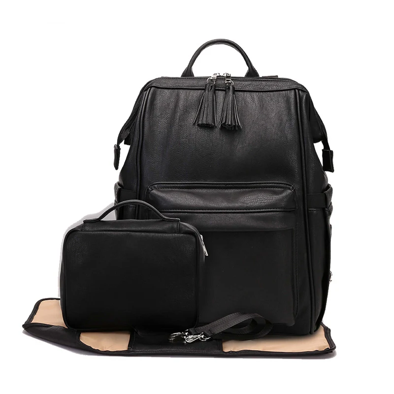 Mochila de couro para mamãe, espaçosa e elegante para itens de bebê e uso diário, com compartimentos e design moderno, conforto e praticidade. — foto 3