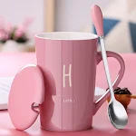 Ceramic Mug With Lid and Spoon for Couples. Trendy drinking cup for a perfect coffee or tea experience, designed for bot — photo 15