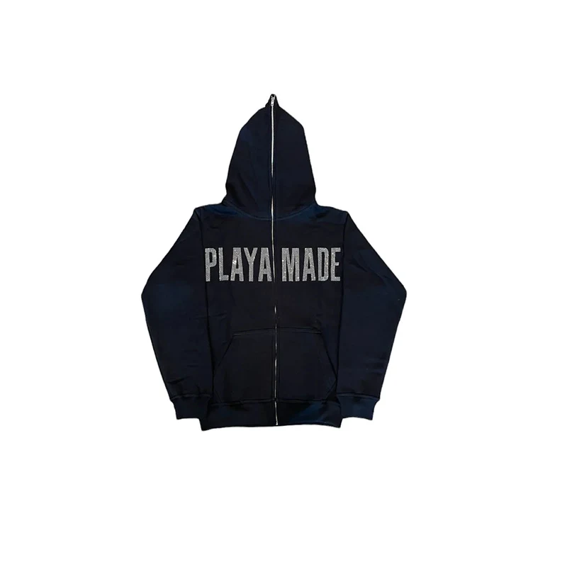 Moletom com capuz e zíper de manga longa com letras, estilo punk casual e moderno, casaco perfeito para um visual descolado e confortável. — foto 6
