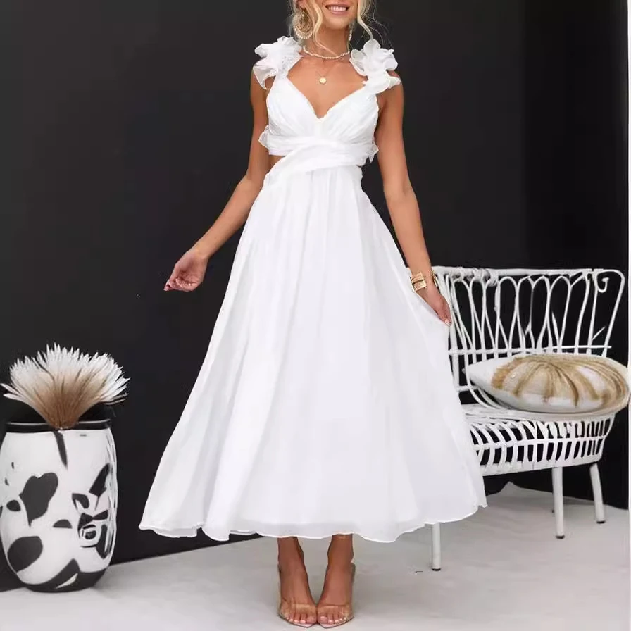 Women's Sleeveless Solid Color Lace-up Pleated Skirt Dress — photo 26