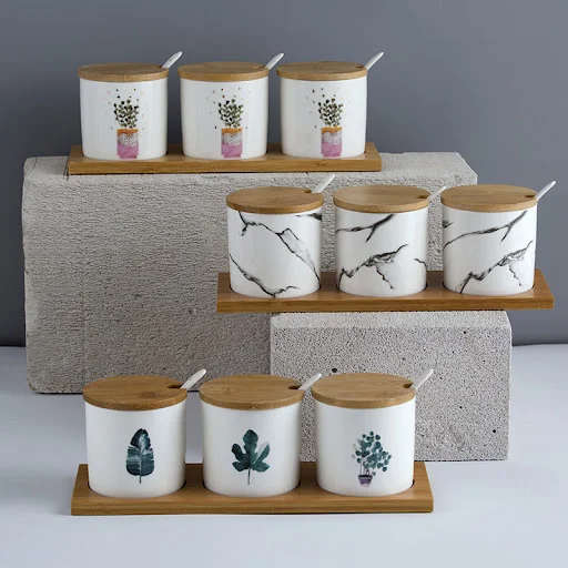 Title 6, Three-Piece Ceramic Seasoning Jar With Lid perf...