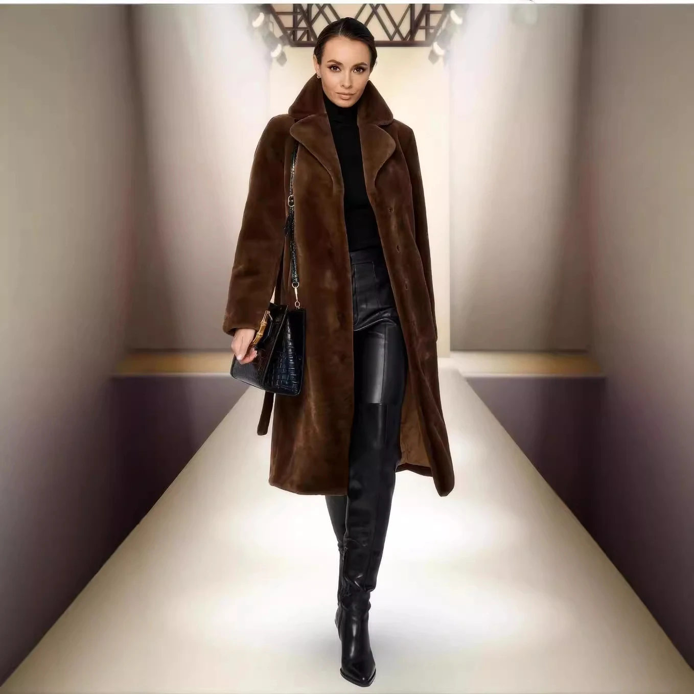 Artificial Fur Coat Suit Collar Cotton Coat Thickened Long Plush Trench Coat for warmth, comfort and superior winter sty — photo 12