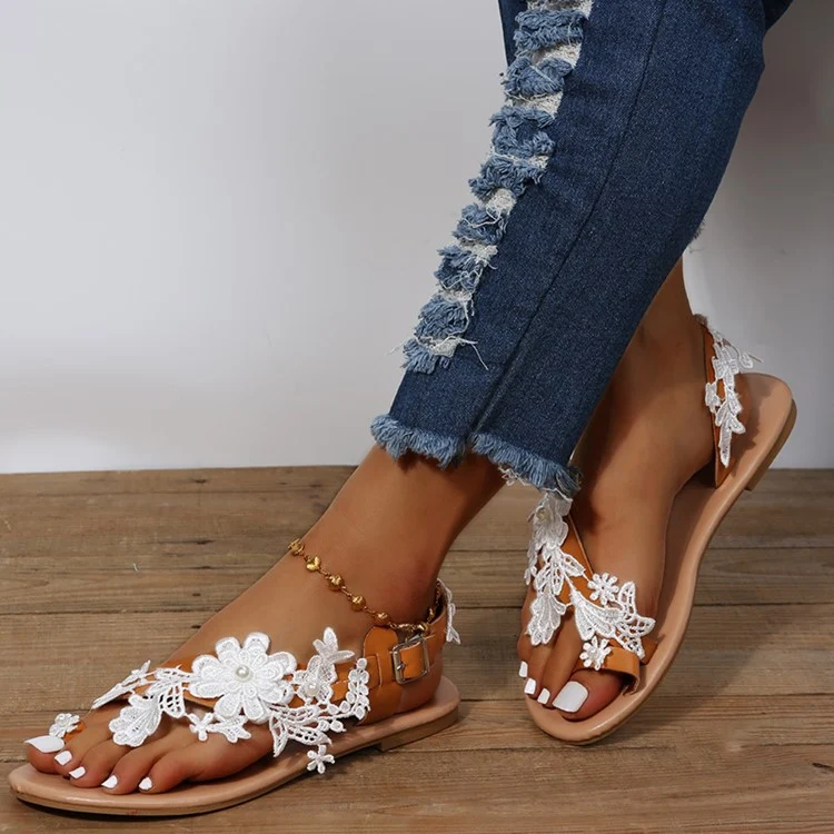 Title 5, Lace Sandals Bohemia Beach Shoes with flowers, ...