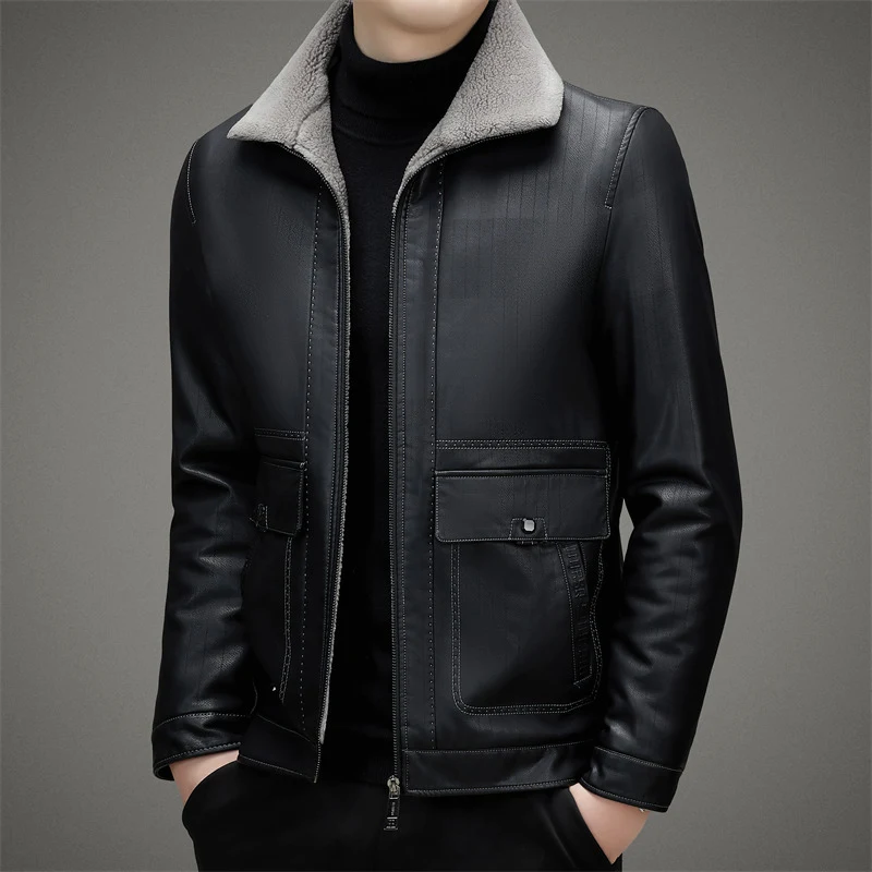 Casaco masculino casual com gola polo, forro de fleece e espessura reforçada, quente e confortável para o inverno. Estilo e proteção garantidos. — foto 7