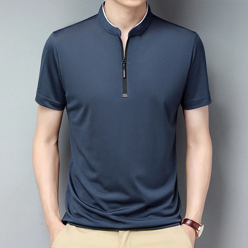 Title 3, Camiseta masculina casual de verão com gola alt...