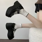 Women's Black Platform Leather Shoes, Retro British Style. Round Head, New French Style. Spring and Autumn. Comfortable — photo 11