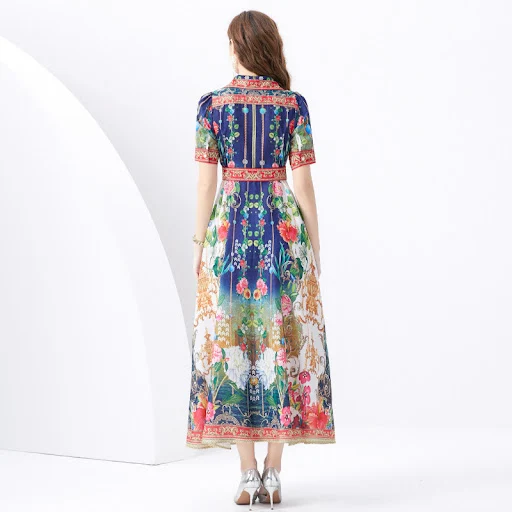 Title 4, Single-breasted Printed Elegant Dress
