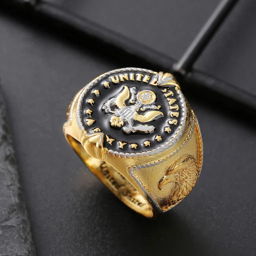 Title 5, Anel Masculino Bicolor com Emblema do Exército ...