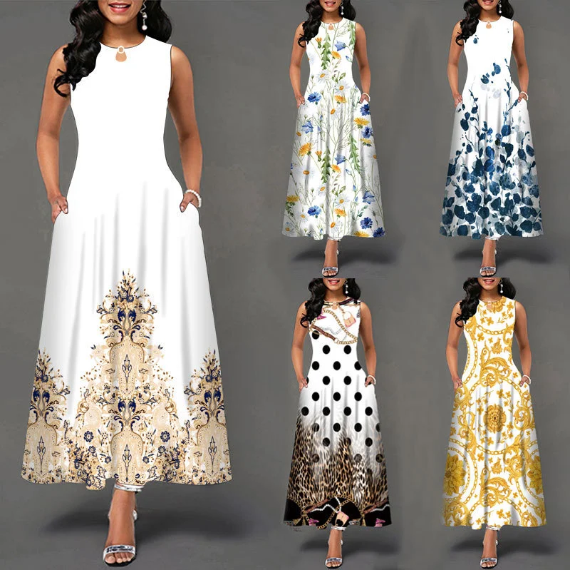 Title 2, Black and white color block floral print maxi d...