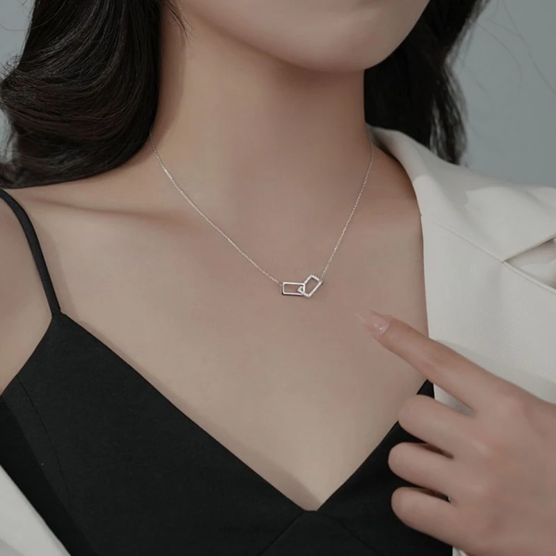 Title 6, Colar feminino de prata esterlina com diamantes...