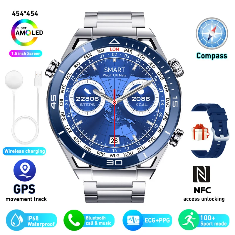 Smartwatch ECG PPG Bluetooth com chamadas, bússola, GPS e carregamento sem fio. Monitore sua saúde, conecte-se e explore o mundo. — foto 4