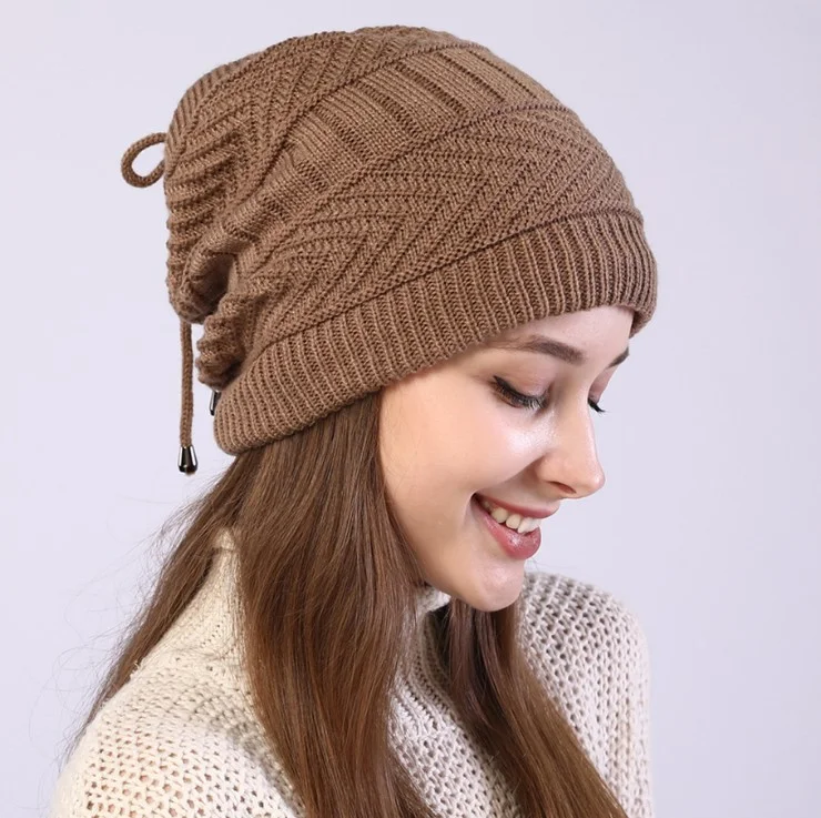 Title 3, Fleece Knitted Wrap Head Pile Hat Womens Confi...