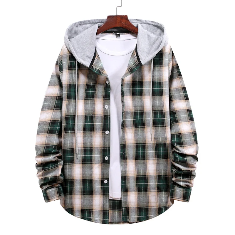 Title 2, Casaco camisa xadrez com capuz para casais de m...