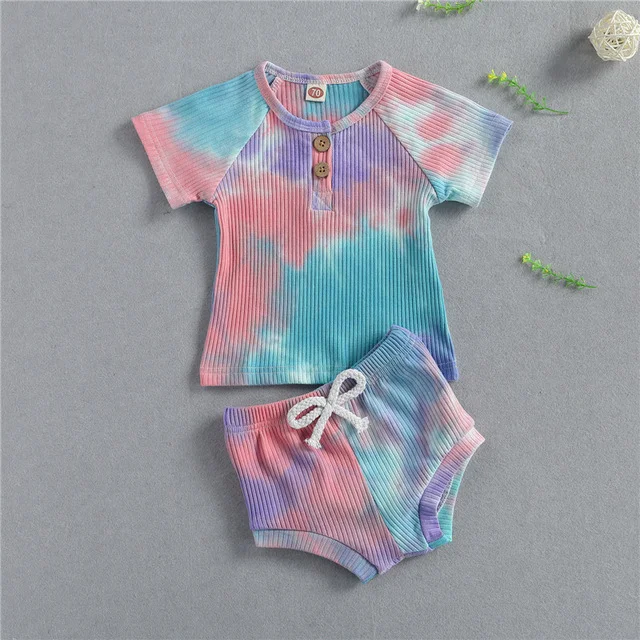 Roupa de verão tie dye para bebês e crianças, meninos e meninas, tecido de malha, fresca e confortável para os dias quentes. — foto 3