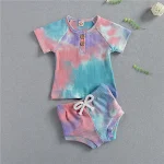 Roupa de verão tie dye para bebês e crianças, meninos e meninas, tecido de malha, fresca e confortável para os dias quentes. — foto 3