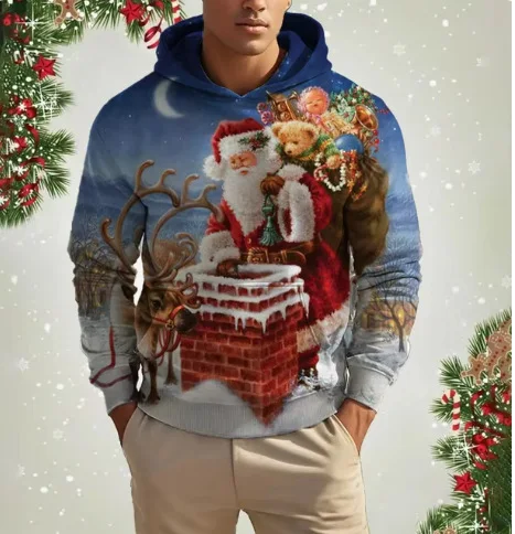 Title 10, Suéter masculino com estampa de Papai Noel Vist...