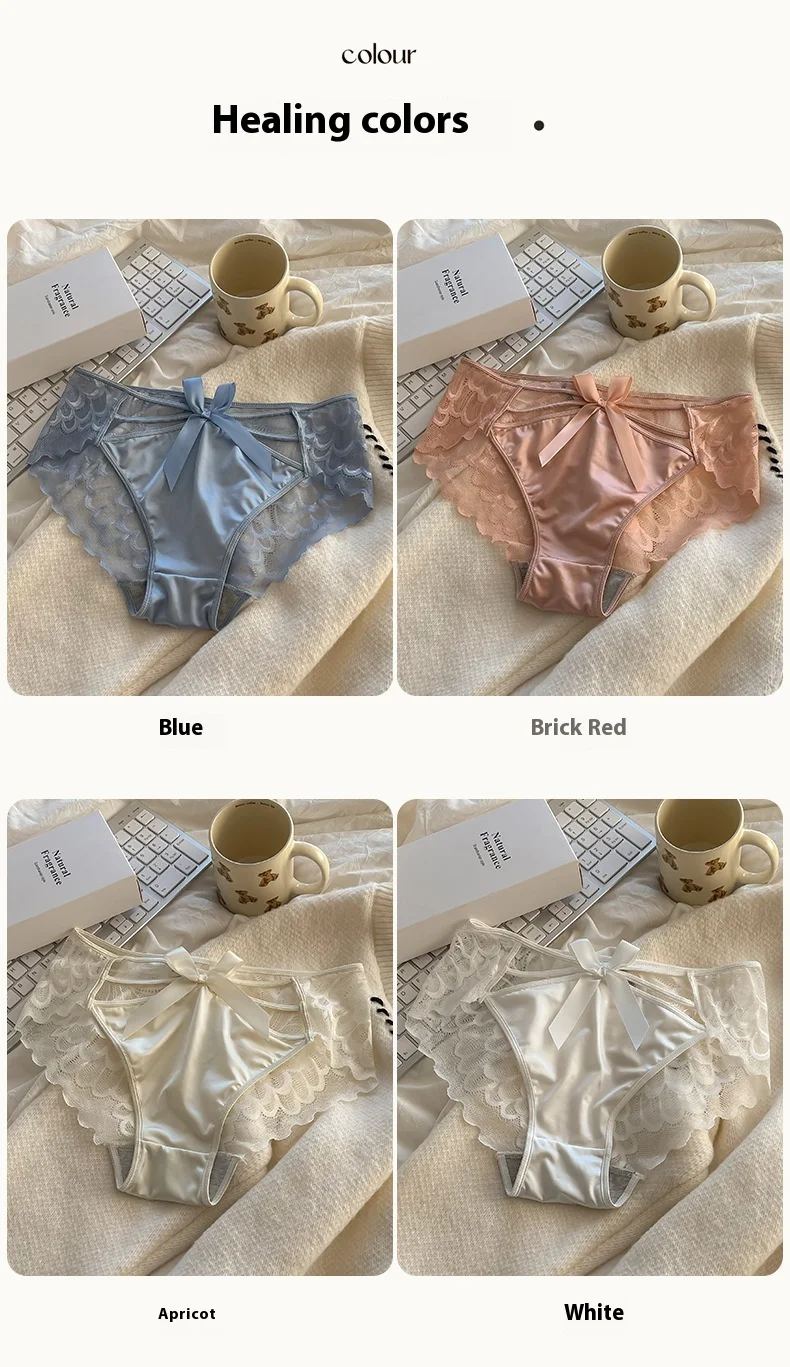 Title 8, Womens Satin Lace Underwear, Mid-waist, Pure C...