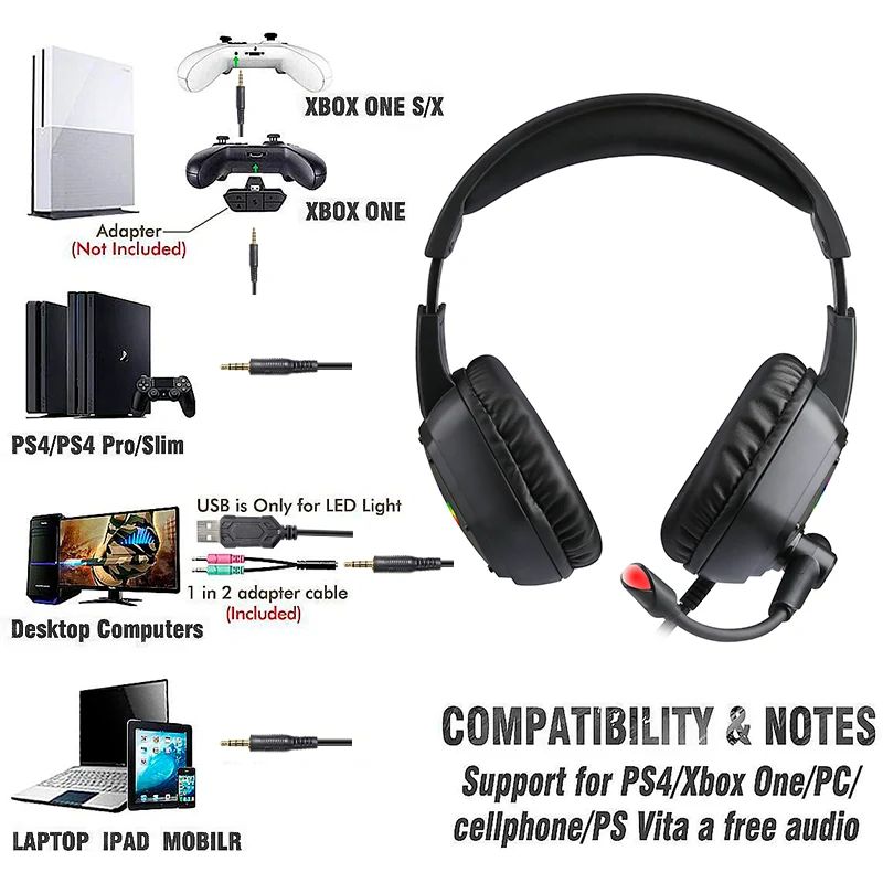 Title 2, RGB Luminous Noise Reduction Gaming Headset for...