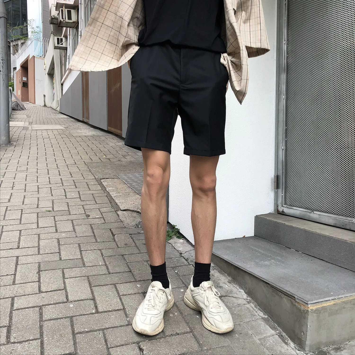 Title 2, Solid Color Suit Pants Loose Shorts for Men. Co...