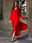 Elegant Dress with Long Sleeves, V-neck, and Split Long Skirt. Perfect for formal events, offering a sophisticated and s — photo 3
